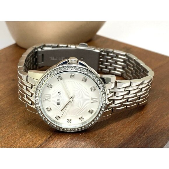 Bulova Women's Watch 96L297 Quartz Silver Dial Gemmed Stainless Steel 32mm - Picture 7 of 13
